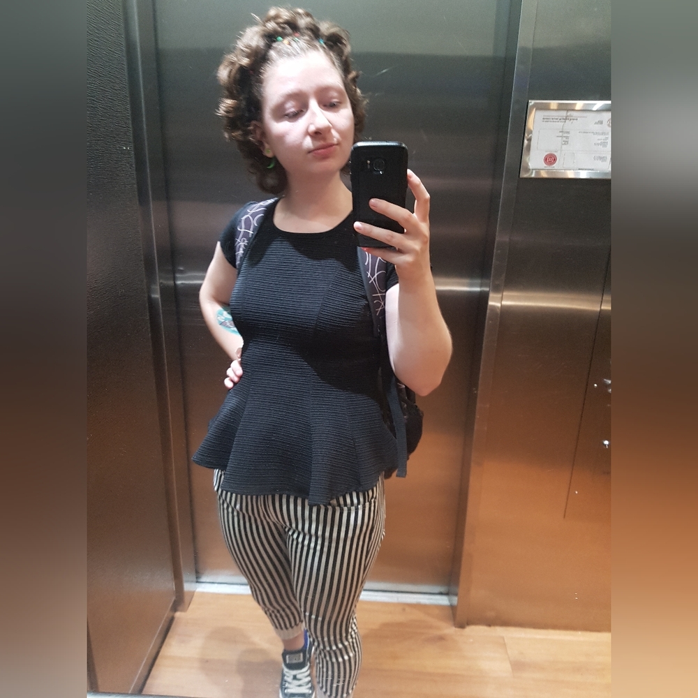 Iz Byer Black Stretch Peplum Shirt